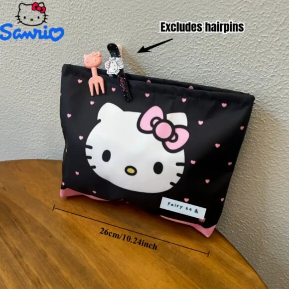 Hello Kitty Black White Pink Zip Makeup Bag Pink Bottom NWT - Picture 2 of 4